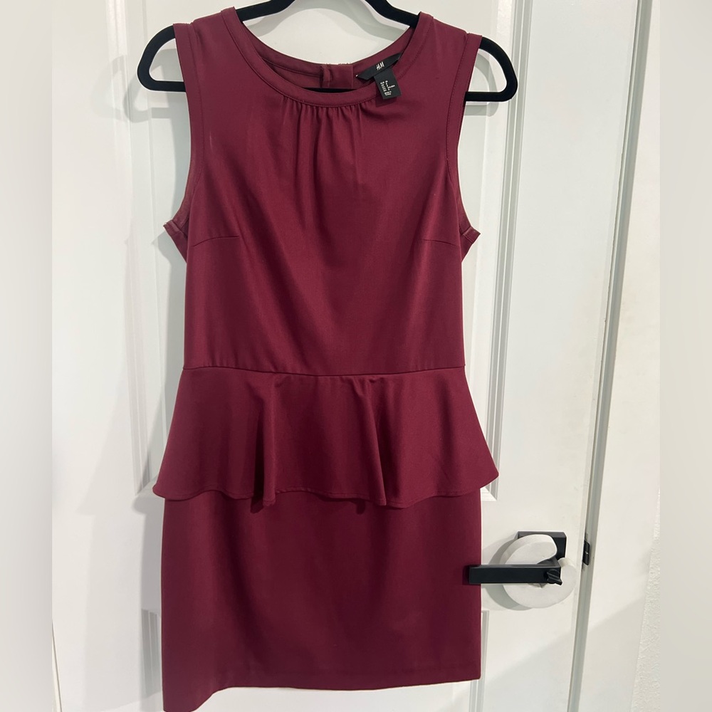 H&M Burgundy Peplum Mini Dress